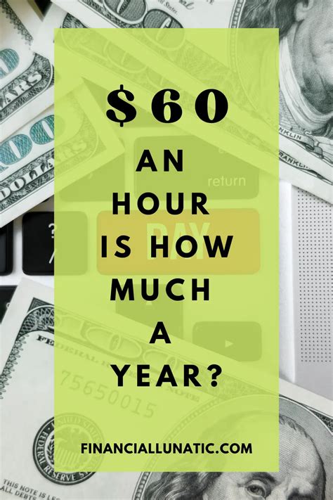 Remember that taxes, where you live, and the number of hours you work will affect the exact take-home dollar amount. . 60 an hour is how much a year after taxes